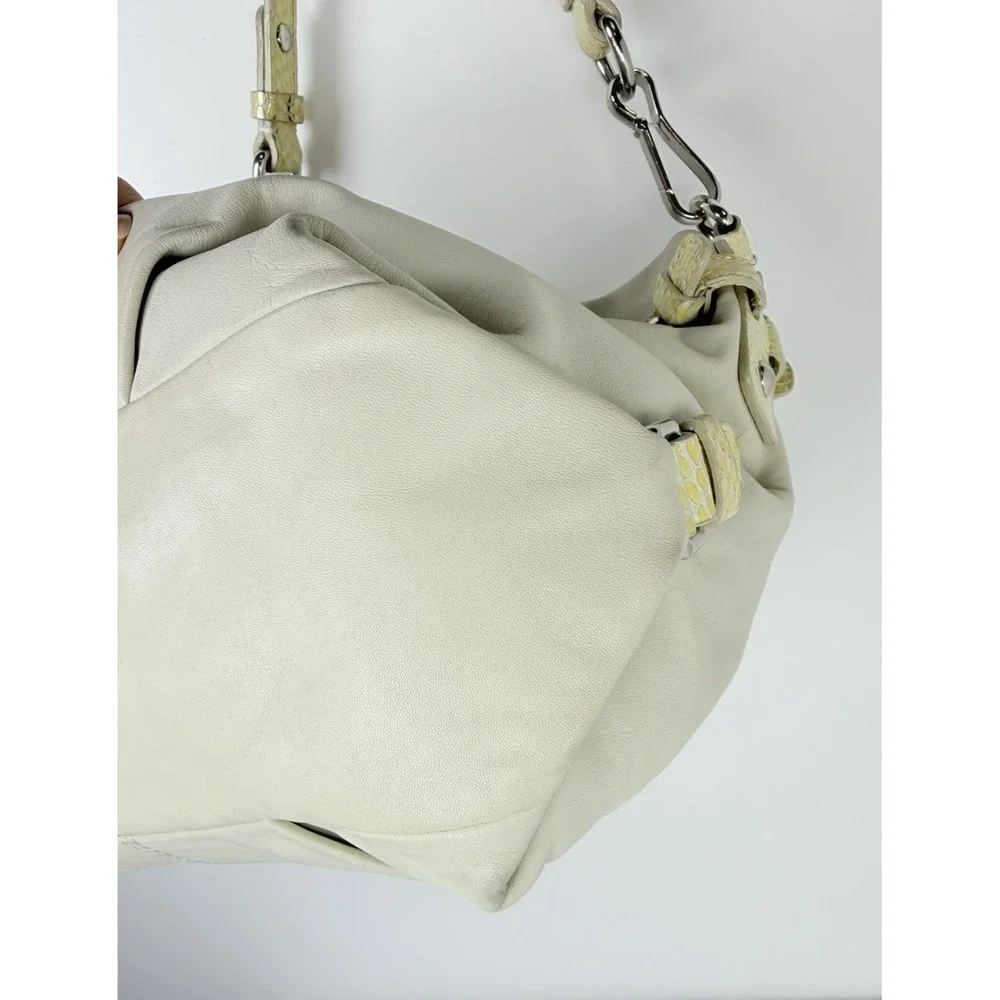 Coach Ivory Leather Hobo Shoulder Bag Snakeskin Trim Zip Top Women 14820‎